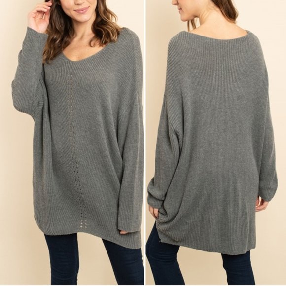 Trend Setter Diva Boutique Sweaters - Grey tunic sweater top